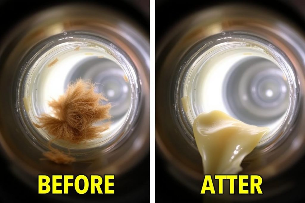 Green Gobbler formula dissolving hair and grease clogs Green Gobbler formula dissolving hair and grease clogs