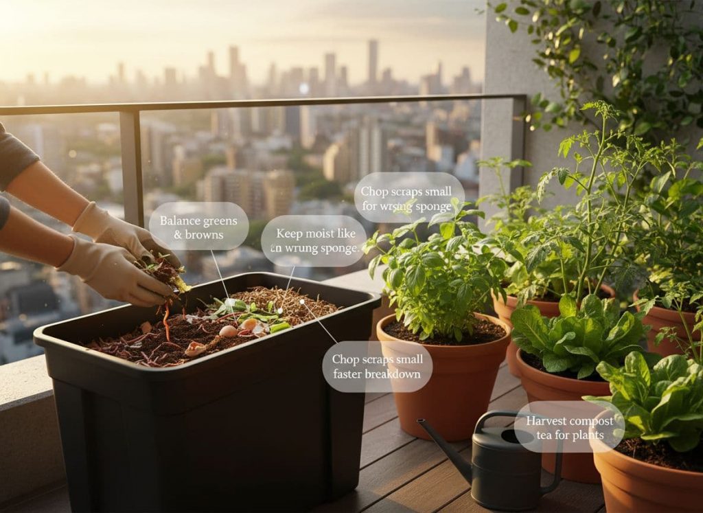 Urban composting tips for balcony gardeners